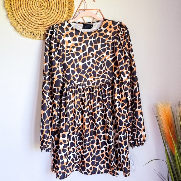 ASOS Design, New Oversized Long Blouson Sleeve Animal Print Mini Dress Size 8 - Picture 14 of 14
